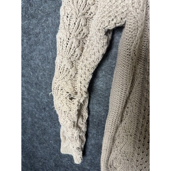 VINTAGE 90s EXPRESS TRICOT Chunky Cable Knit Sweater L Tan Bobble - Picture 3 of 7